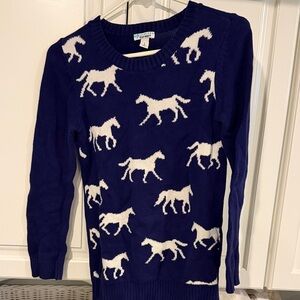 Old Navy Navy and White Horse-Pattern Crewneck Sweater
